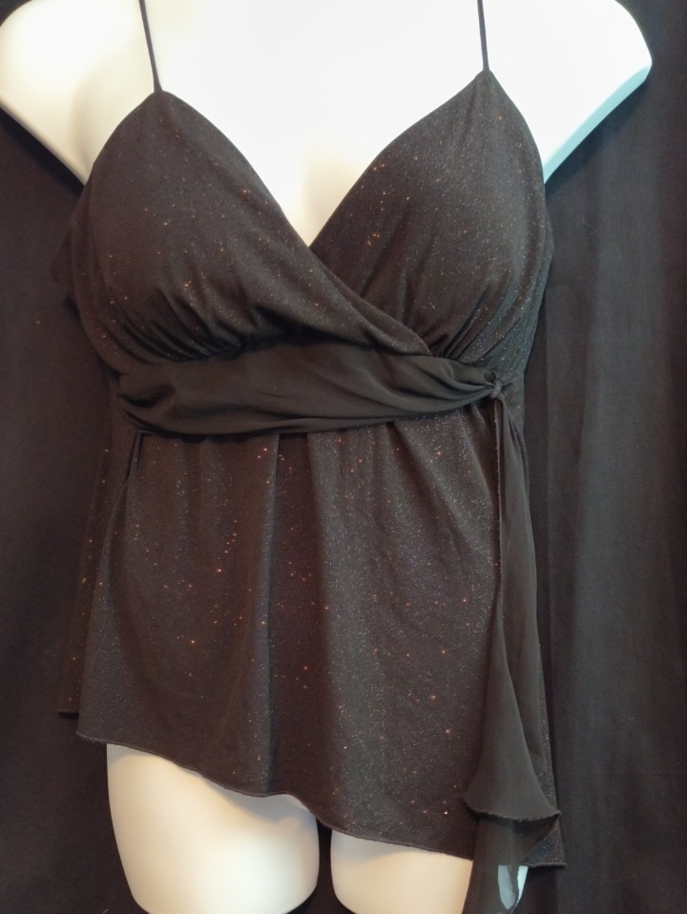 Studio 1940 Black Glitter Wrap Cami with Waist Tie #0071